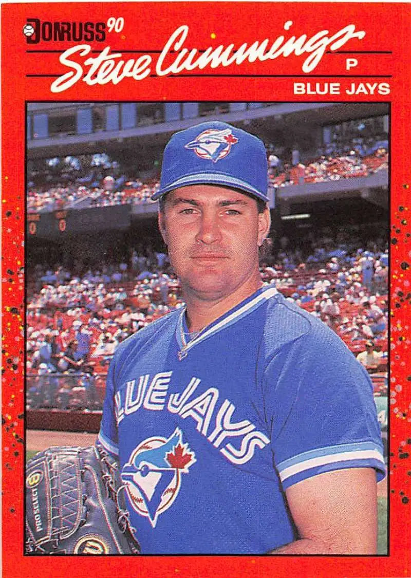 1990 Donruss #698 Steve Cummings RC Toronto Blue Jays pitcher baseball card in blue uniform