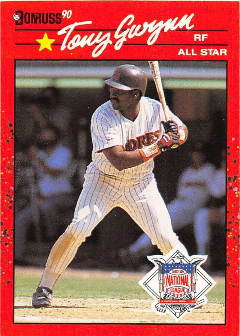 1990 Donruss Tony Gwynn baseball card featuring San Diego Padres player at bat