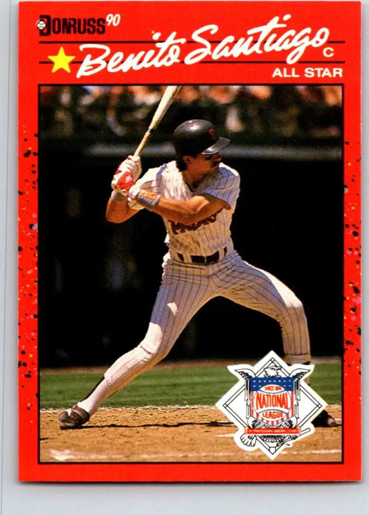 1990 Donruss Benito Santiago San Diego Padres player batting stance baseball card