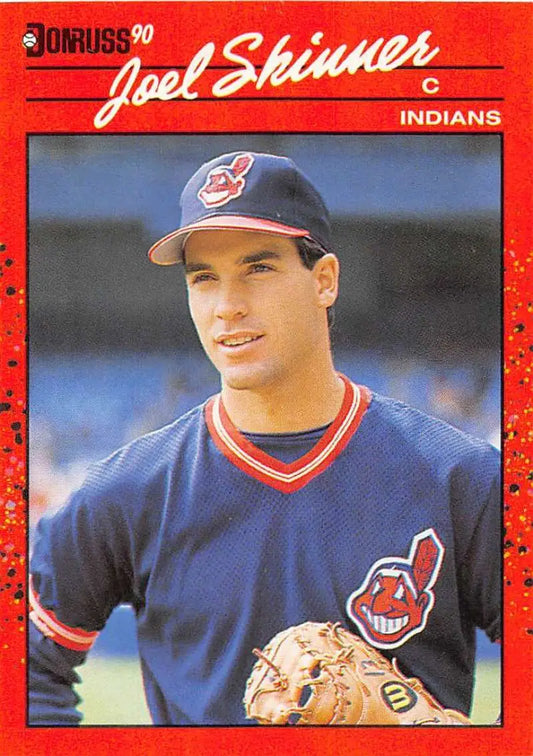 1990 Donruss Joel Skinner Baseball Card featuring Cleveland Indians player in blue uniform