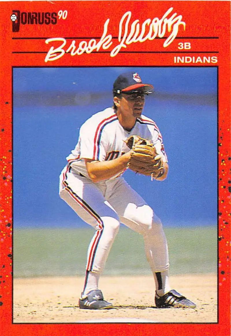 Red-bordered 1990 Donruss Baseball Card of Brook Jacoby, Cleveland Indians third baseman