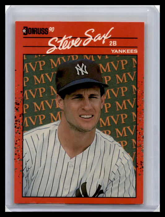 Vintage 1991 Donruss Baseball Card of Steve Sax in New York Yankees pinstripes