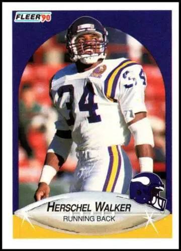 1990 Fleer #107 Herschel Walker card in white Vikings uniform with original gloss