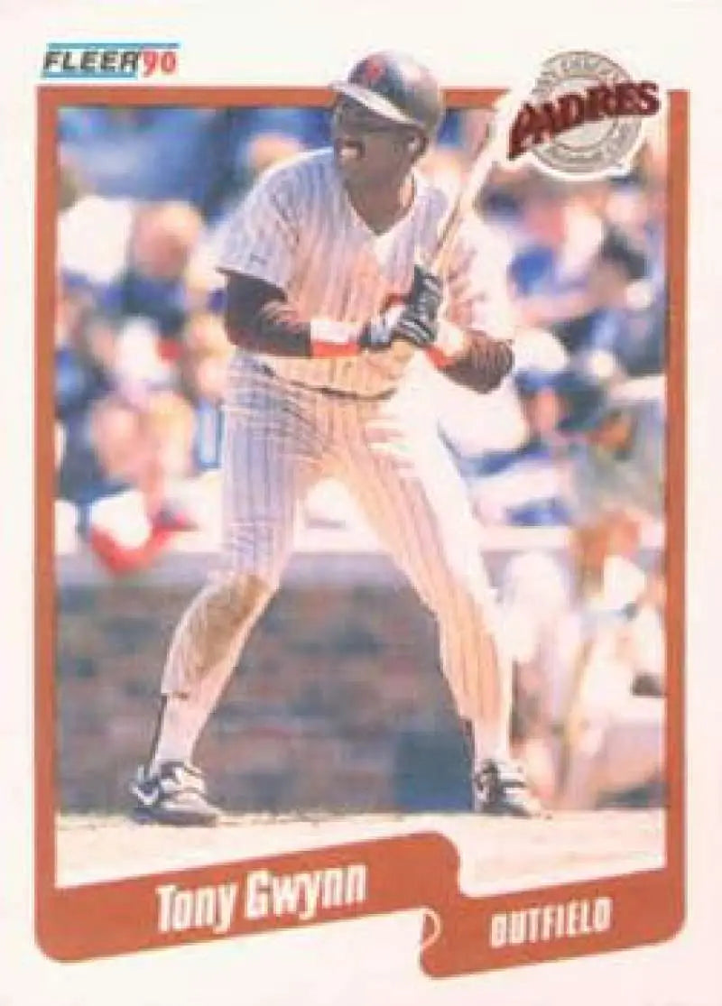 Tony Gwynn at bat in pinstripe uniform on 1990 Fleer San Diego Padres Baseball Card