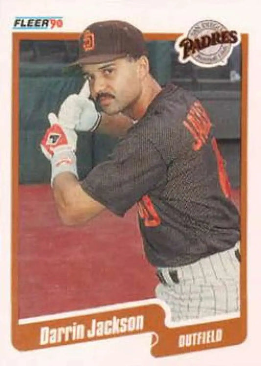 1990 Fleer baseball card of Darrin Jackson, San Diego Padres outfielder in batting stance