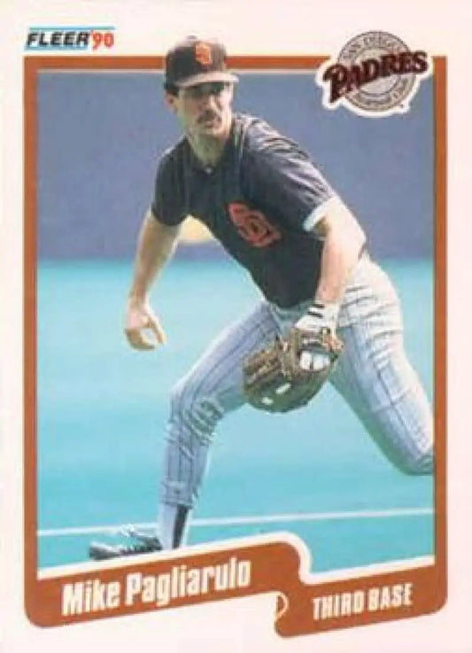 1990 Fleer Mike Pagliarulo card of San Diego Padres third baseman in fielding stance