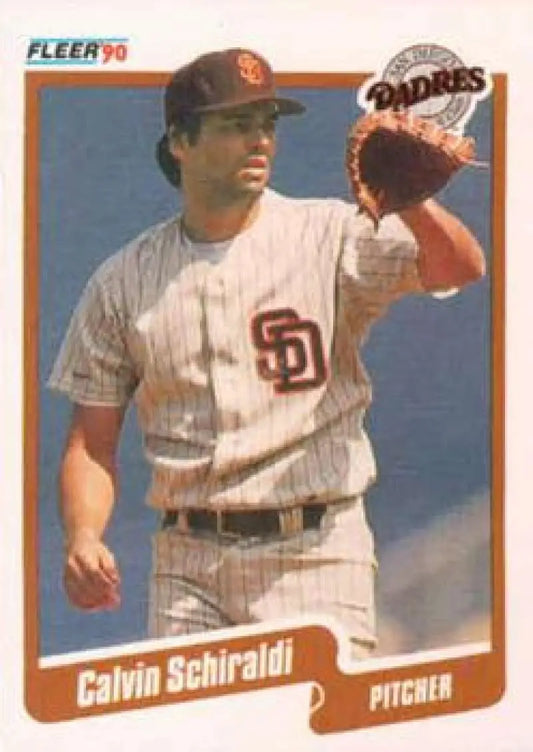 1990 Fleer baseball card of Calvin Schiraldi in San Diego Padres home uniform