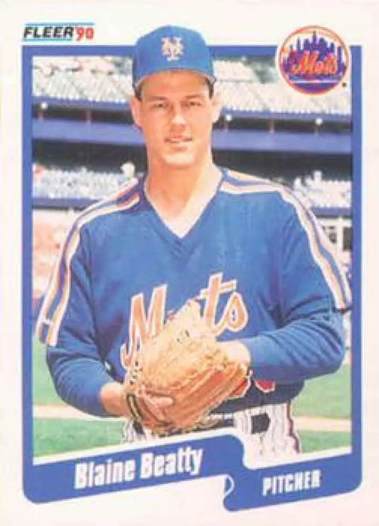 1990 Fleer Blaine Beatty Rookie Card featuring New York Mets pitcher in blue uniform