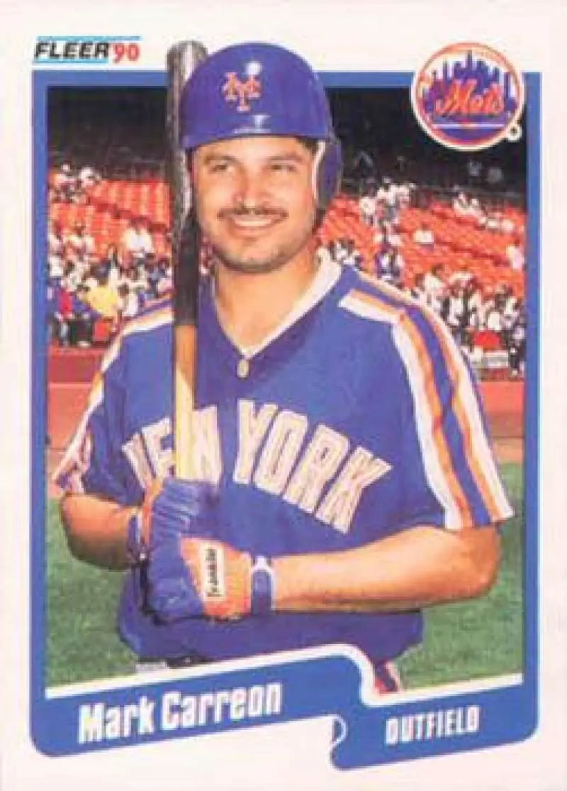 Baseball card of Mark Carreon in New York Mets blue pinstripe uniform