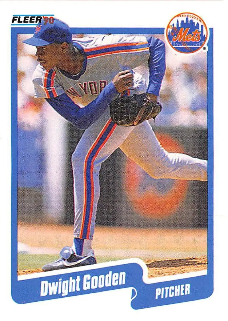 1990 Fleer #204 Dwight Gooden Baseball Card showcasing pitcher in Mets uniform