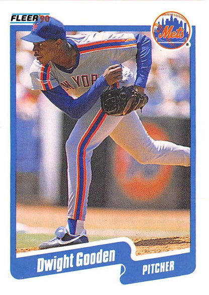 1990 Fleer #204 Dwight Gooden Baseball Card showcasing pitcher in Mets uniform