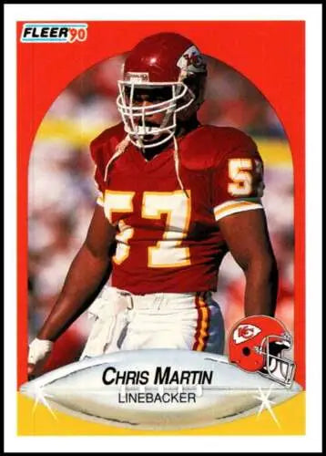 1990 Fleer football card featuring Kansas City Chiefs linebacker Chris Martin in original gloss