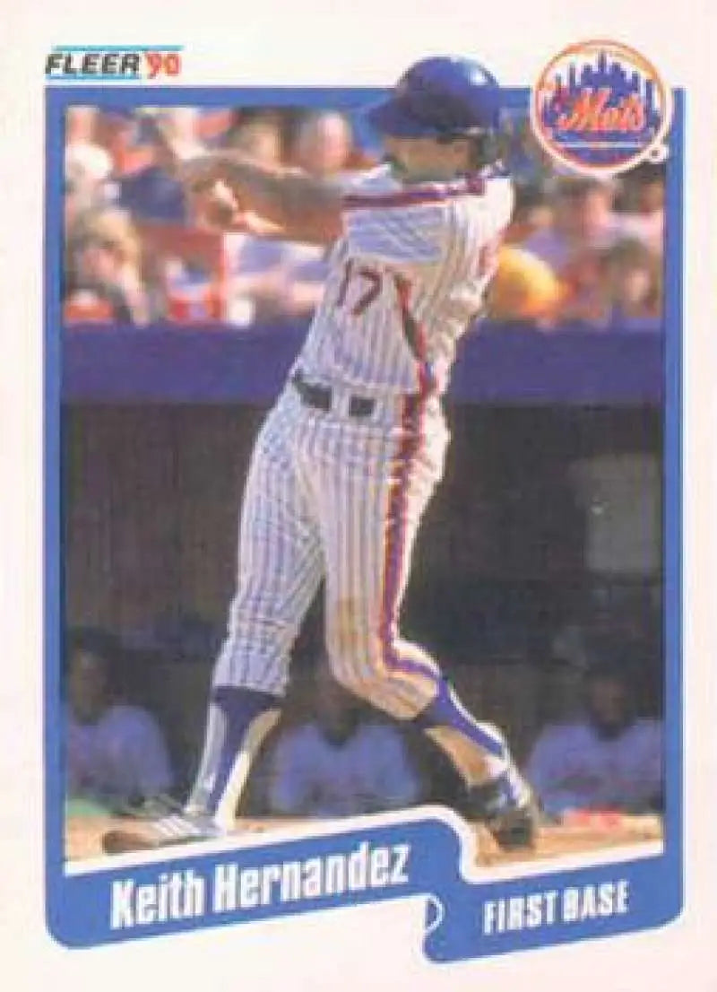 1990 Fleer baseball card featuring Keith Hernandez of the New York Mets at bat