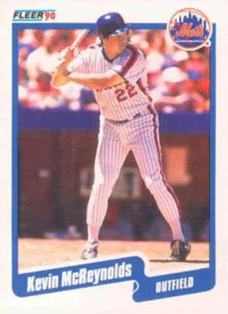 1990 Fleer Kevin McReynolds Mets baseball card featuring player in pinstripe uniform at bat