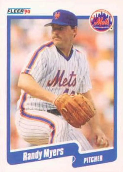 1990 Fleer Randy Myers New York Mets baseball card in white pinstriped uniform