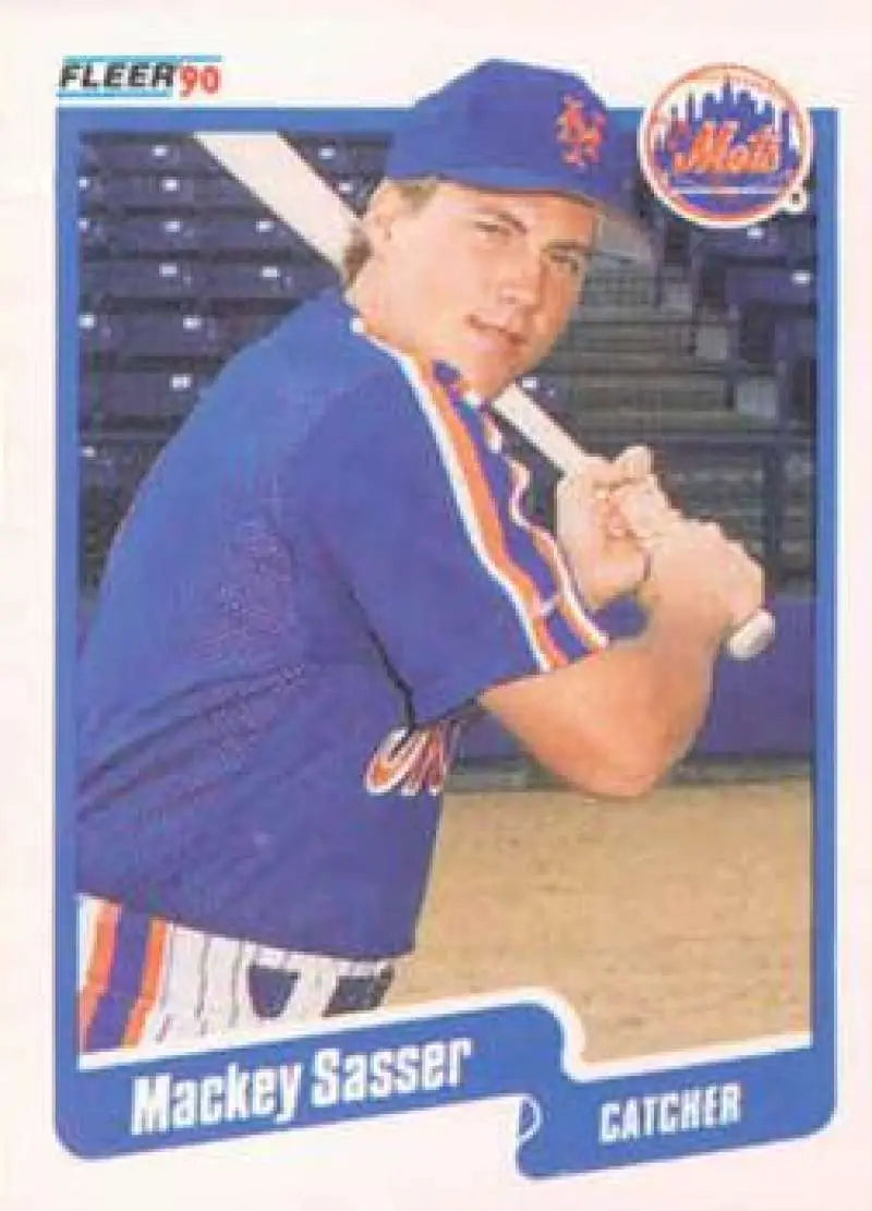 Mackey Sasser New York Mets baseball card in blue uniform holding a bat