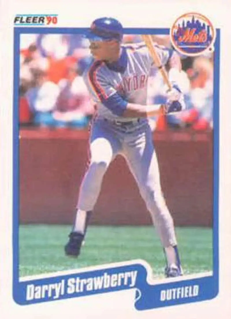 1990 Fleer Baseball Card featuring Darryl Strawberry of the New York Mets in batting stance