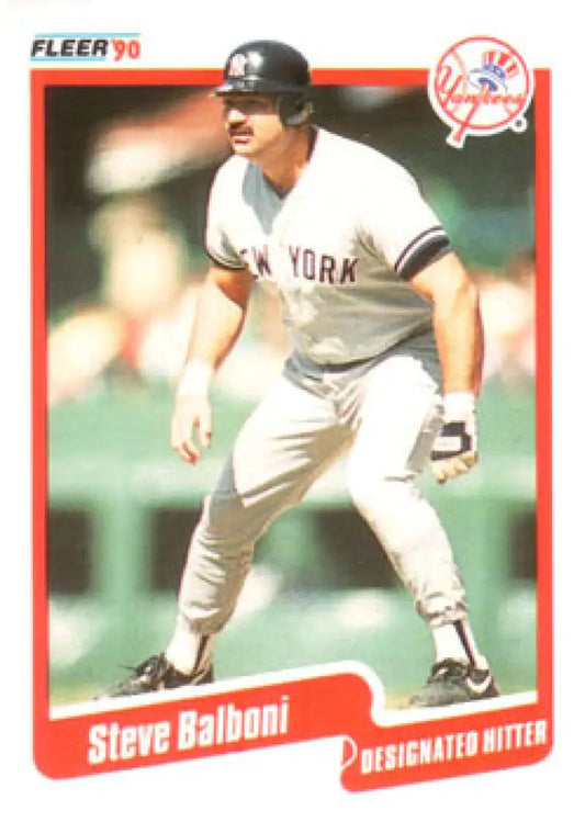 1990 Fleer Steve Balboni Yankees Baseball Card in road gray uniform NM-MT condition