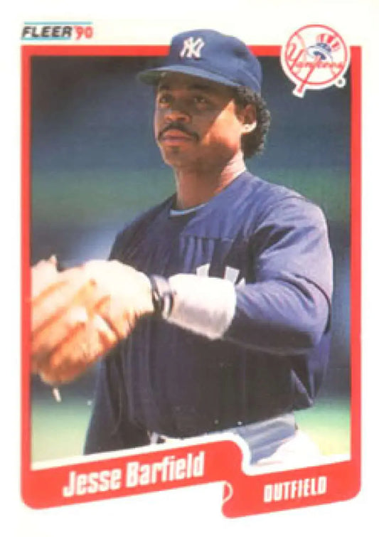 1990 Fleer Jesse Barfield baseball card featuring New York Yankees outfielder in navy uniform