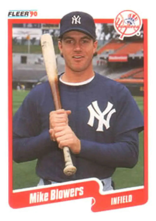 Mike Blowers New York Yankees baseball card holding bat from 1990 Fleer #438