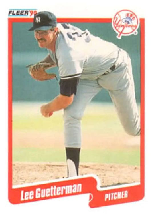 1990 Fleer baseball card of Lee Guetterman pitching for New York Yankees