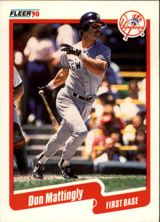 1990 Fleer baseball card of Don Mattingly batting for the New York Yankees