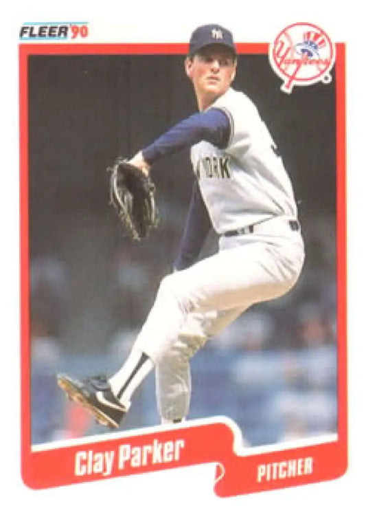 Clay Parker baseball card showcasing a Yankees pitcher in mid-throwing motion