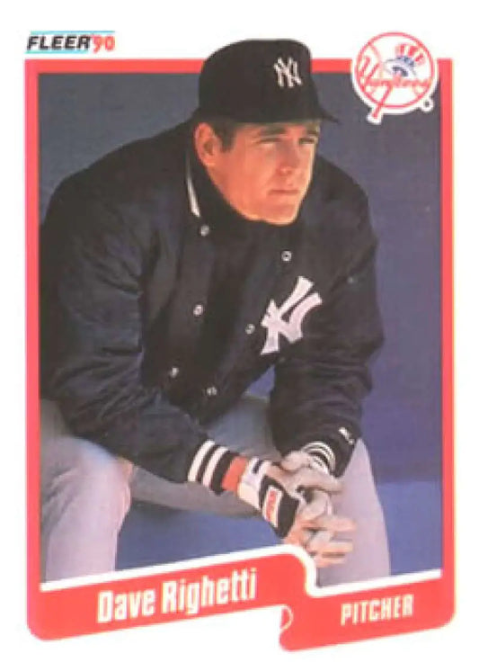 1990 Fleer #453 Dave Righetti baseball card featuring New York Yankees pitcher in jacket