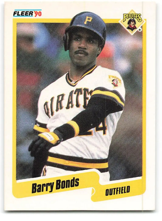 1990 Fleer Barry Bonds baseball card of Pittsburgh Pirates outfielder in home uniform