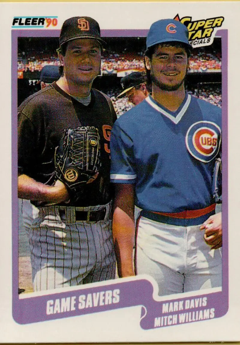 1990 Fleer baseball card featuring San Diego Padres Mark Davis and Chicago Cubs Mitch Williams