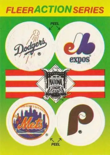 Fleer Action Series baseball stickers featuring original gloss of Dodgers, Expos, Mets, Phillies