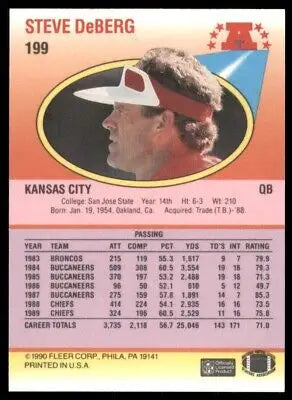 Steve DeBerg Kansas City Chiefs football card from 1990 Fleer, text-align center display