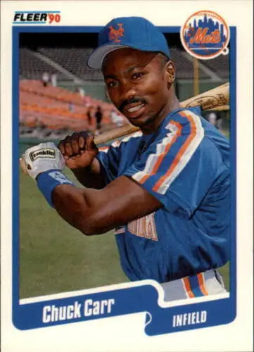 Chuck Carr 1990 Fleer Update #U-34 baseball card with original gloss Mets rookie design