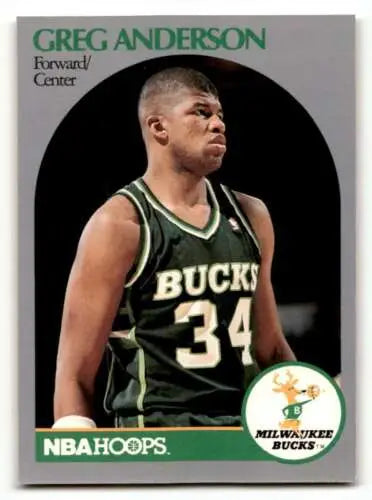 Greg Anderson Milwaukee Bucks basketball card in original gloss from 1990 Hoops