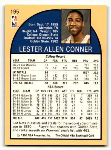 Lester Allen Conner 1990 Hoops Jersey Nets basketball card with original gloss