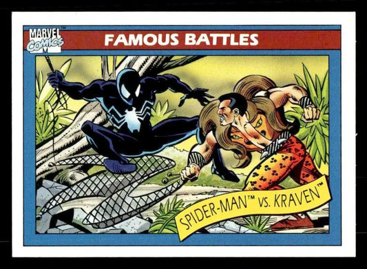 1990 Impel Marvel Universe #92 trading card featuring Spider-Man vs. Kraven illustration