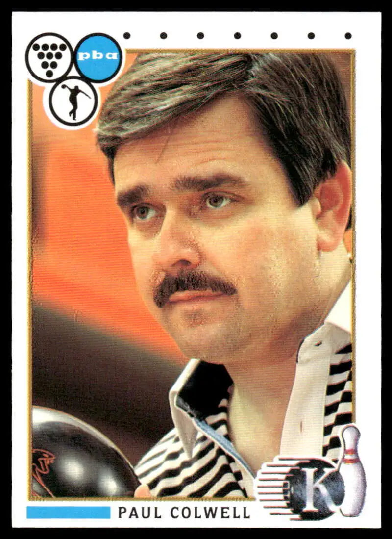 Baseball card of Paul Colwell in a striped shirt, showcasing PBA Bowling talents