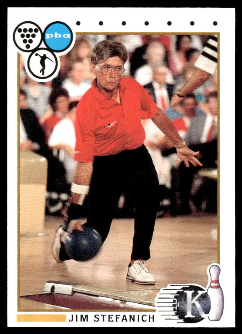 Professional bowler Jim Stefanich in action on a 1990 PBA Bowling Card