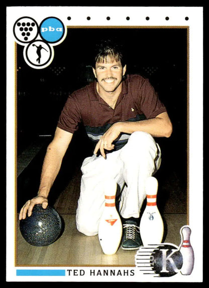 Ted Hannahs crouches on a bowling lane with a ball in his PBA Bowling Card image