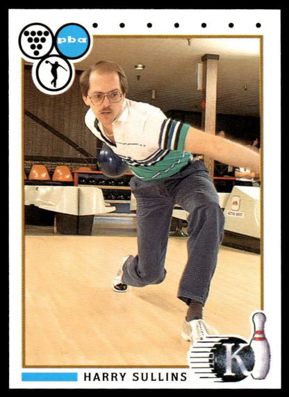 Bowler Harry Sullins delivering a shot in a PBA Bowling Card featuring his image