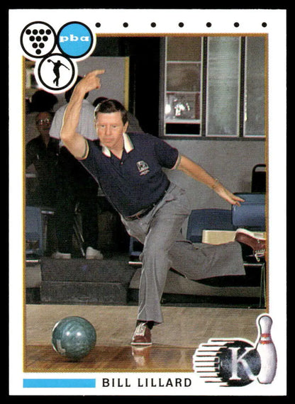 Professional bowler in delivery stance featured on a 1990 Kingpins PBA Bowling Card