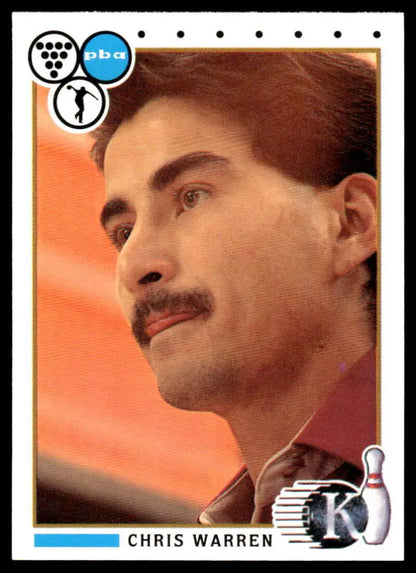 Chris Warren PBA Bowling Card with distinctive mustache from 1990 Kingpins series