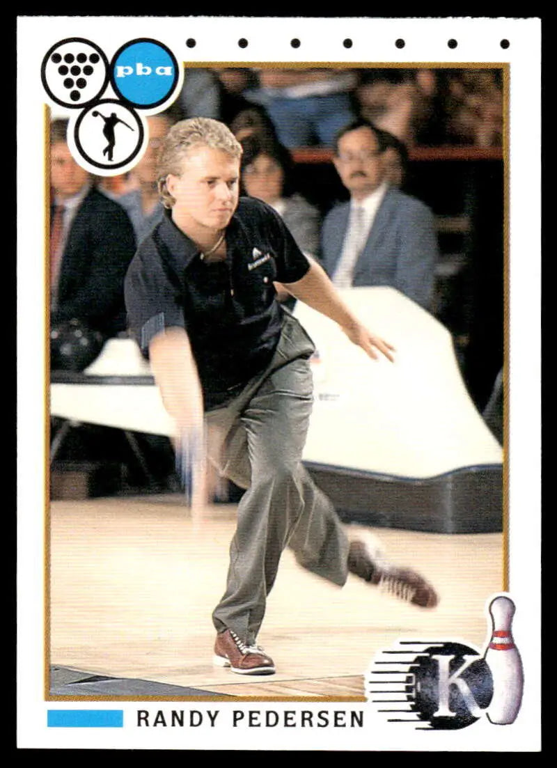 Professional bowler Randy Pedersen in delivery on 1990 PBA Bowling Card