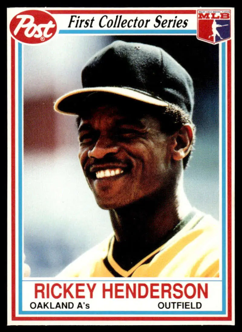 1990 Post Cereal #25 Rickey Henderson Oakland Athletics Baseball Card in yellow uniform