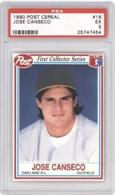 Graded 1990 Post Cereal Jose Canseco #16 Baseball card in PSA 5 condition