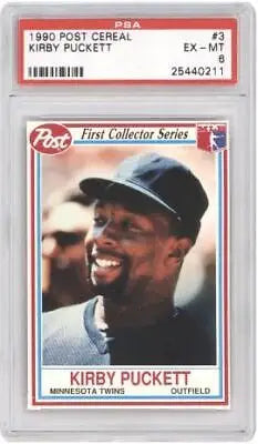 Graded 1990 Post Cereal Kirby Puckett #3 Baseball Card PSA 6 for collectors