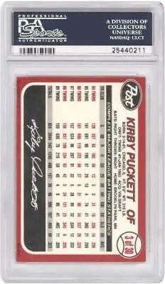 Graded 1990 Post Cereal Kirby Puckett #3 Baseball Card PSA 6 for collectors