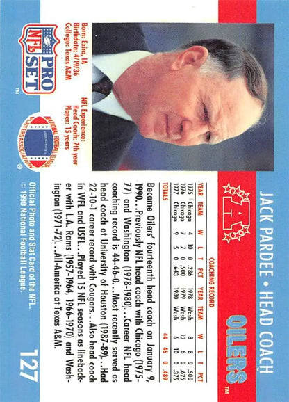 Vintage 1990 Pro Set #127 Jack Pardee Houston Oilers Football Card in NM-MT condition