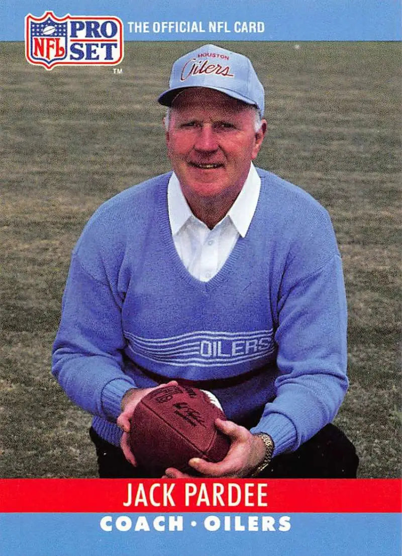 NFL Pro Set football card of Jack Pardee, Houston Oilers coach in blue sweater