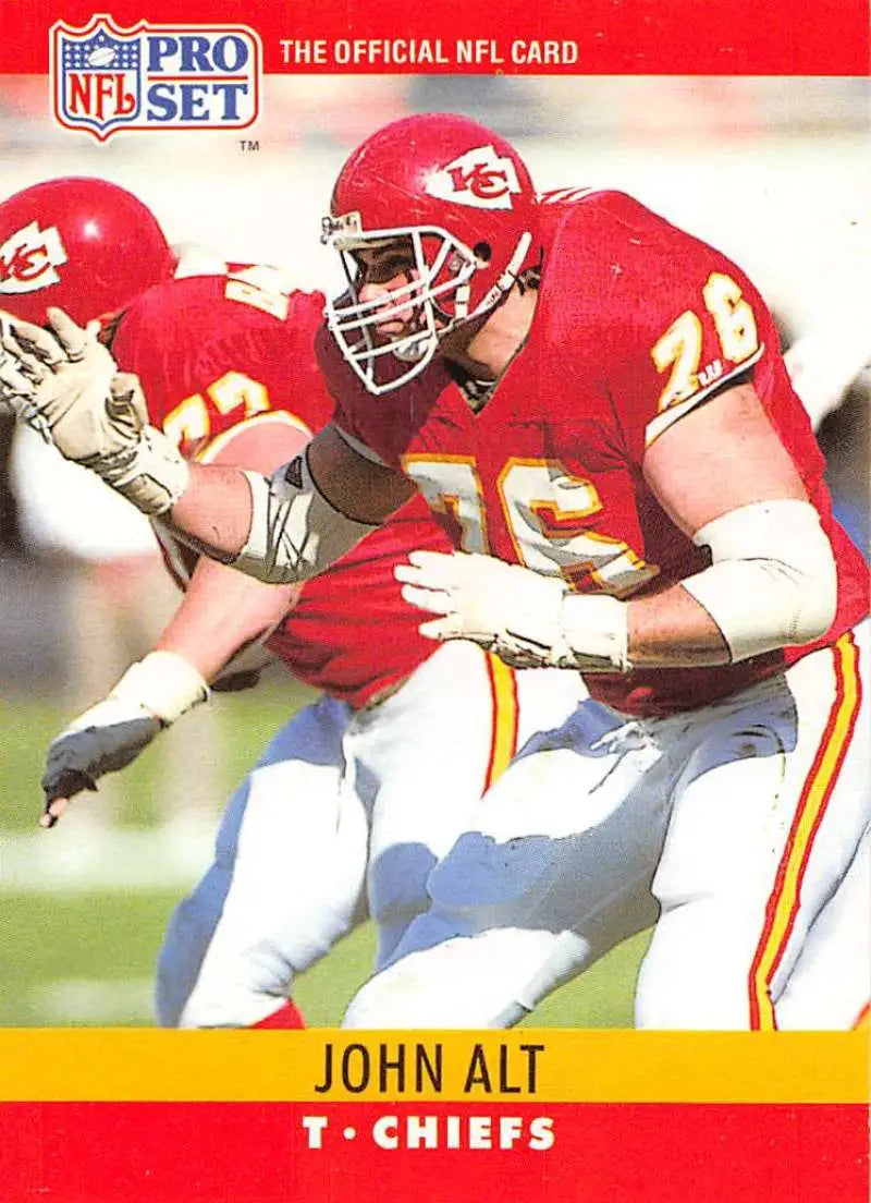 NFL Pro Set trading card of John Alt, Kansas City Chiefs player in red jersey 24